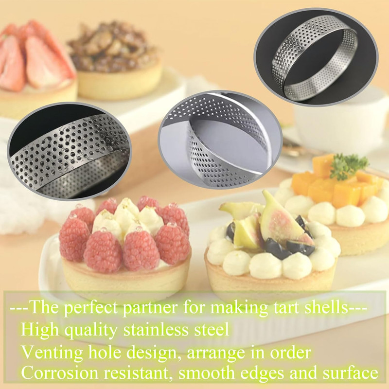DATANYA 12Pack Tart Rings 3.15 Inch Perforated Tart Ring Stainless Steel, round gallery