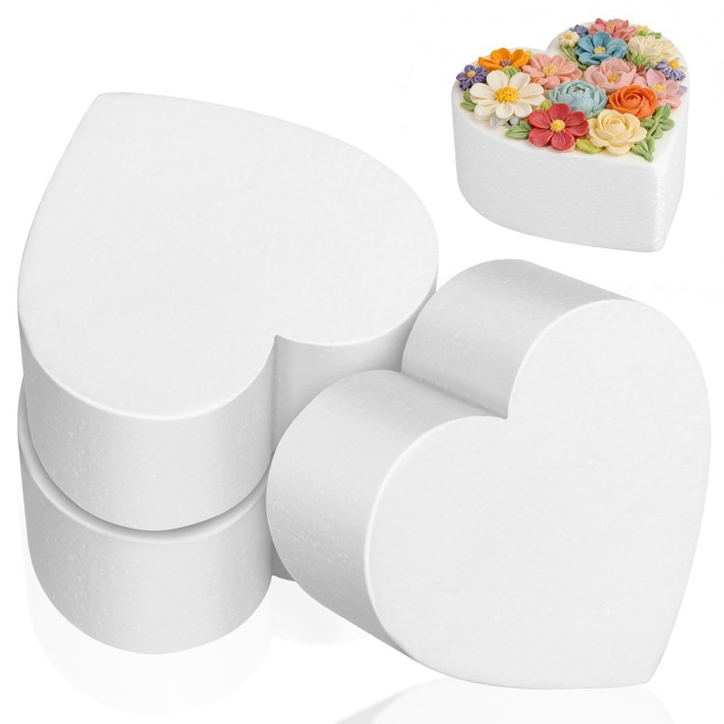 3 Pcs Heart Shaped Foam Cake Dummies Set, 6×6 inch, Fake Cake Model Polystyre…