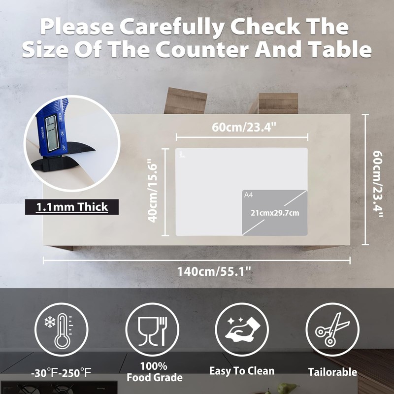 Thick Silicone Counter Mat Large 23.4"by15.6", Heat 23.4"L x 15.6"W, Clear gallery