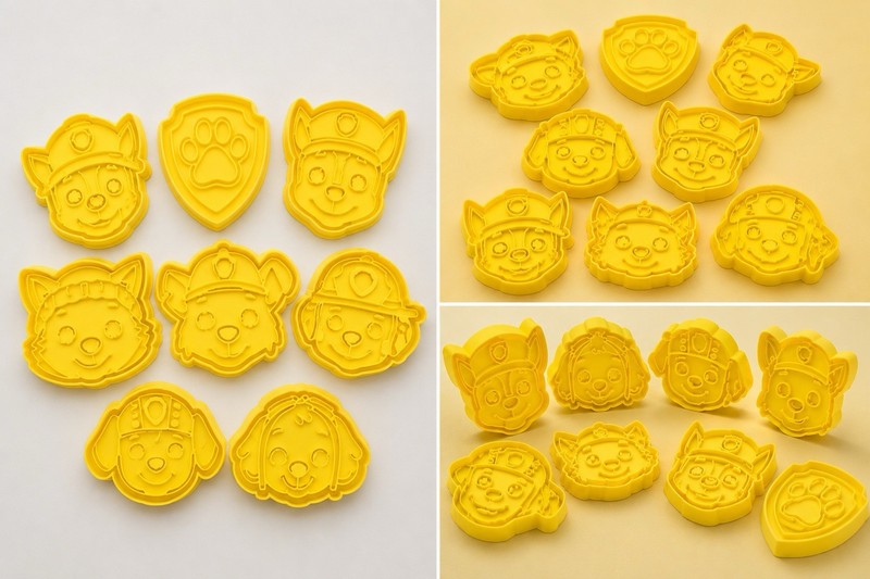 9pc Paw Patrol Plastic Character Face Cookie Cutters/Stamps Set Yellow Small