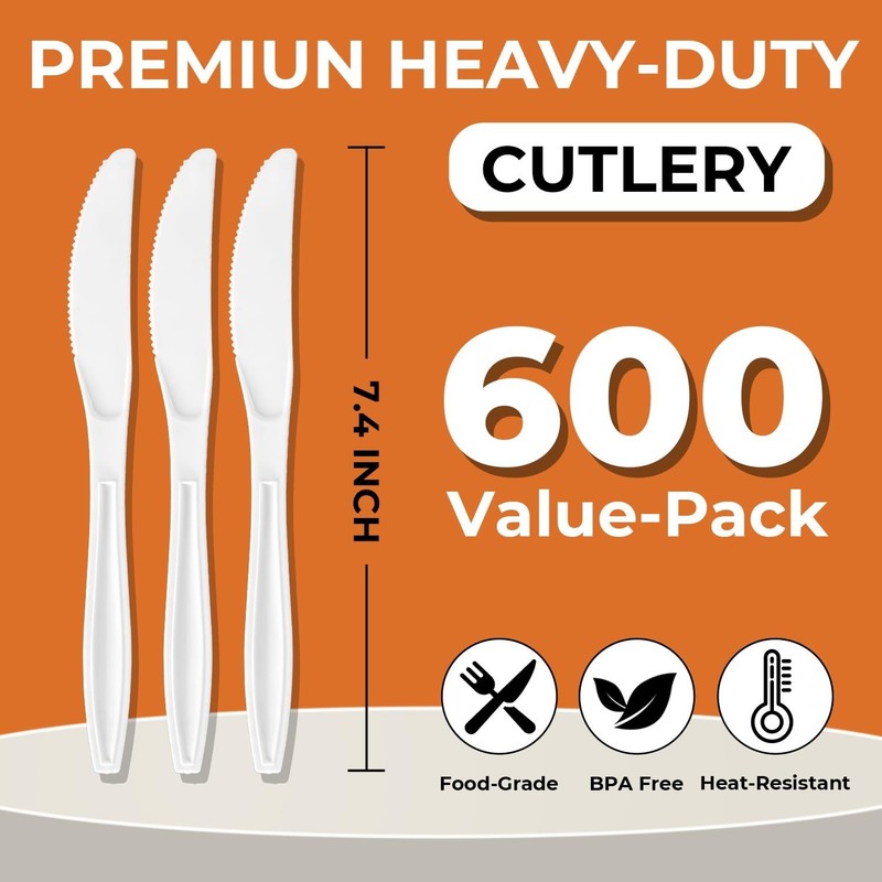 600Pack Disposable Plastic Knives Bulk White Heavy Duty Silverware - Value Pa... gallery