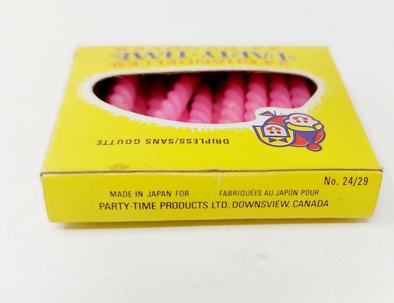 VTG Party Time Dripless Pink Birthday Cake Candles (17) Made in Japan w Box Prop gallery