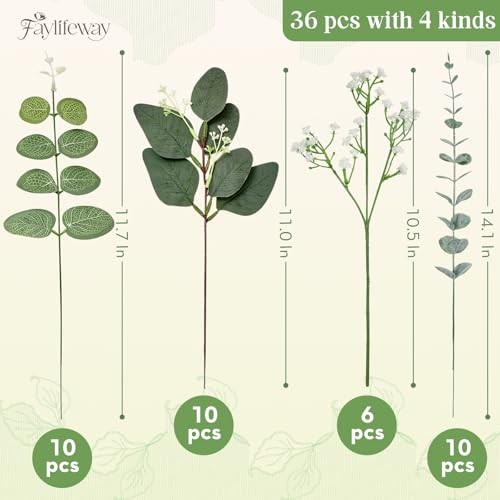 PCS 4 Kinds Mixed Artificial Greenery Stems,Baby Breath Flowers 36 Grey Green gallery