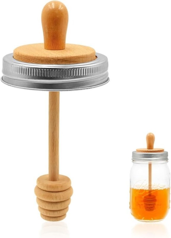 Wooden Mason Jar Honey Dipper with Lids Set - Honey Dipper Wooden Stick for R...
