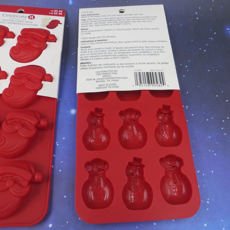 3 Celebrate It Red Christmas Silicone Candy Molds Bakeware Canes Santa Snowman gallery