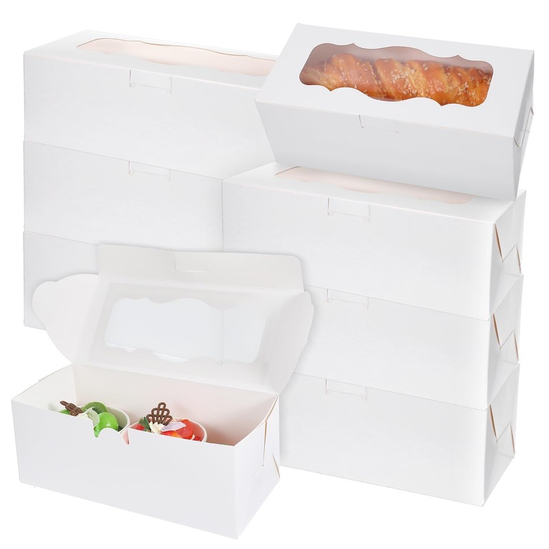 30 PCS White Bakery Boxes Window 9x4x3.5 Inch Cookie Roll Cake Muffin Pastry