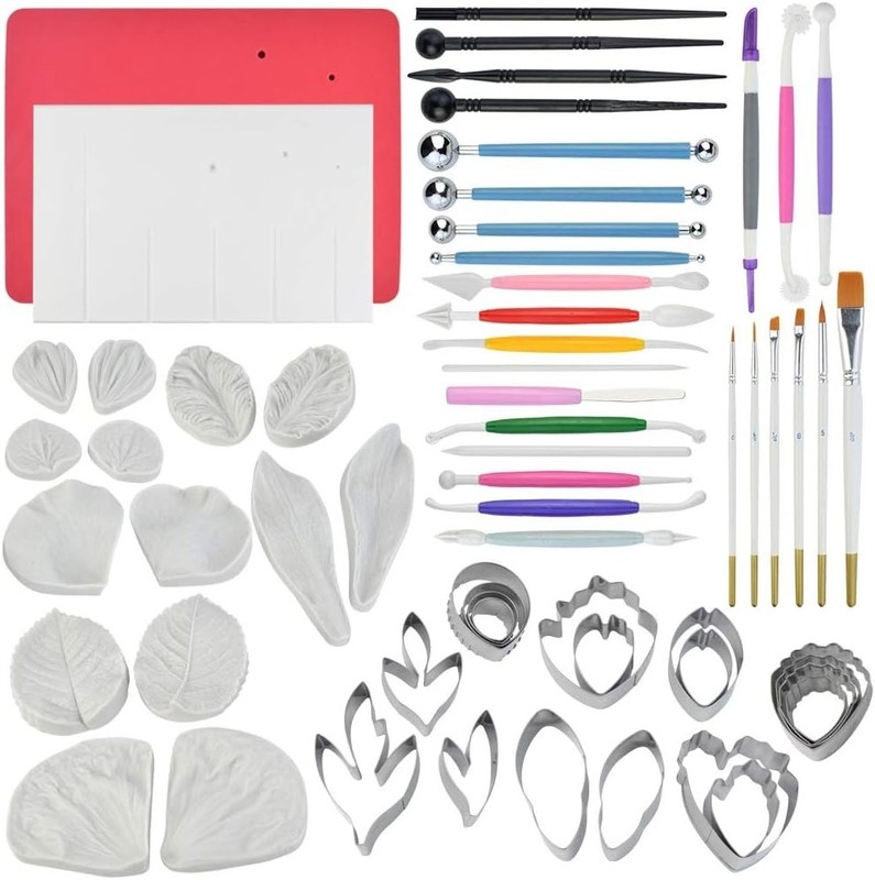 62pcs Gumpaste Flowers and Leaves Fondant Tool Leaf Tool Kit Gum Paste Flower…