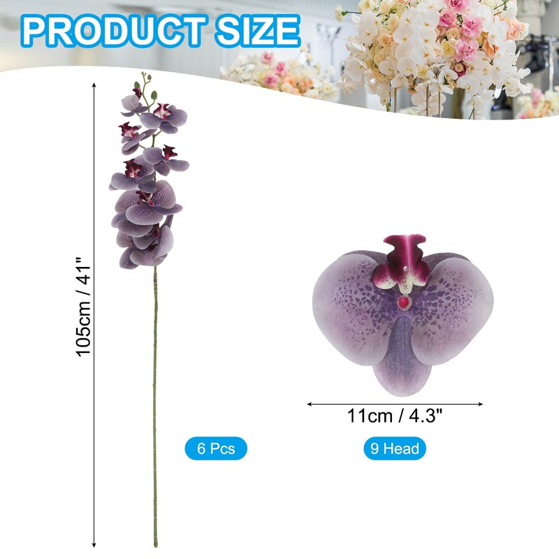 6Pcs Artif. Orchid Stems 41" 9T, Phalaenopsis, Purple Grey gallery