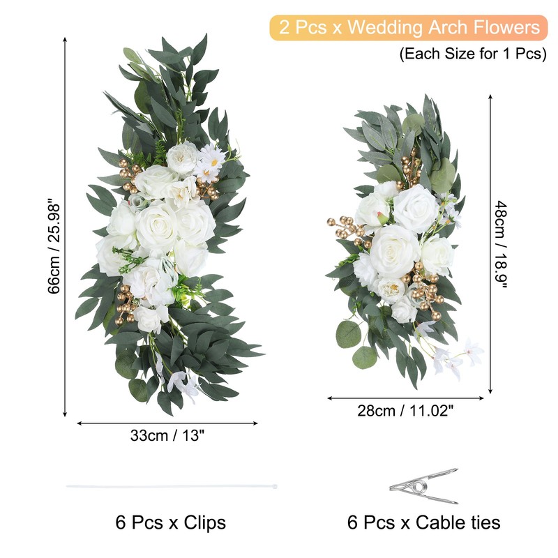 2 Pcs 26" Wedding Arch Flower Artificial Silk Floral with Clip White gallery