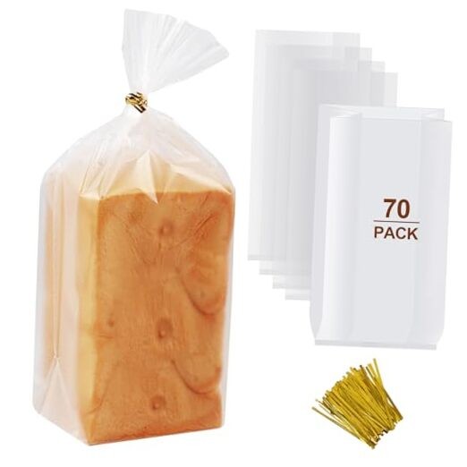 70 Pack Bread Bags & 100 Pack Ties, 8″ x 4″ x 18″ Clear Bread Bags for