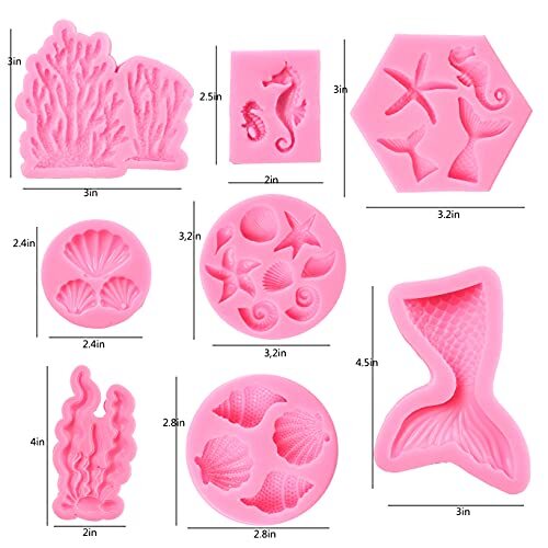 Mermaid Theme Cake Mold, Mermaid, Shell, Seaweed, Coral Silicone Mold Cupcake gallery