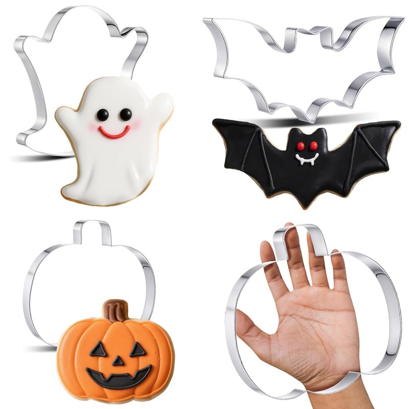 3 Pcs Large Halloween Cookie Cutters Set 7.5 Inch Extra Large Pumpkin Bat Gho…