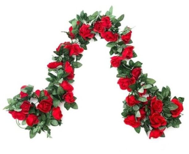2 Pack 16FT Artificial Rose Garland Vine – Silk Fake Rose Flower Hanging Red