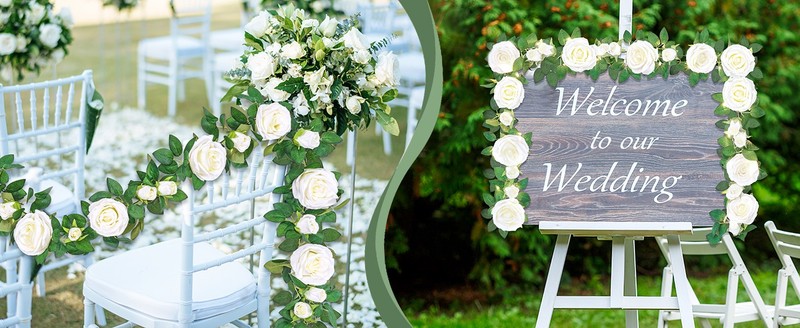 Flower Garland. Lights, White Floral Garland Fake Flowers for Home Wedding gallery