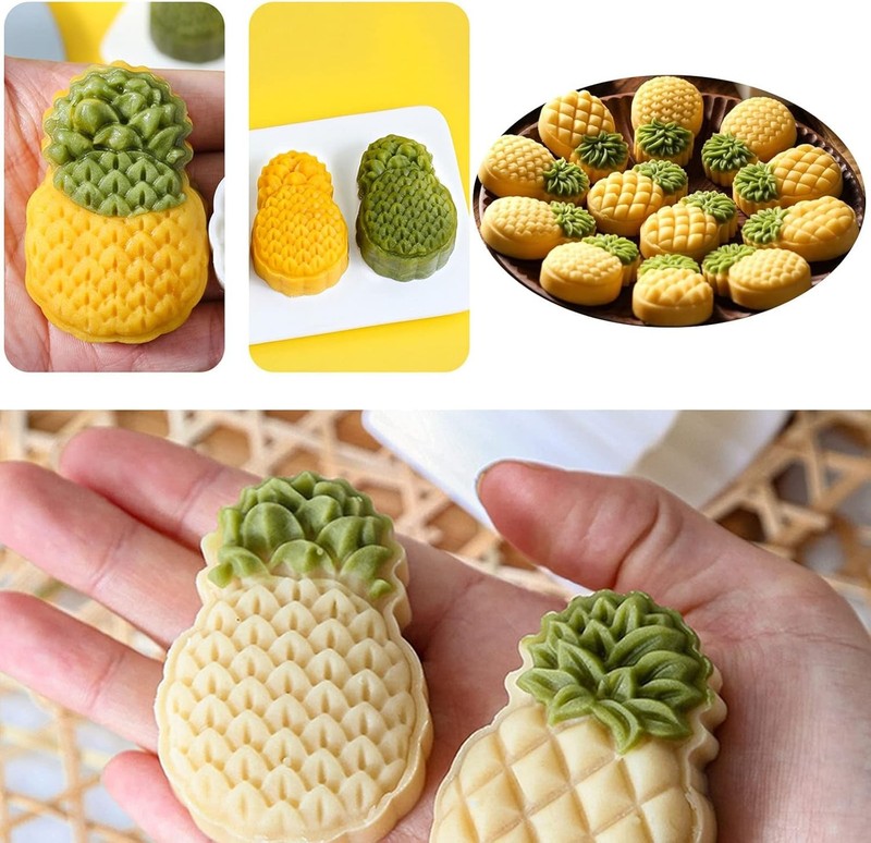 2 Set Pineapple Plastic Mooncake Mold Lotus Stamp Hand Press Moon Cake Mould gallery