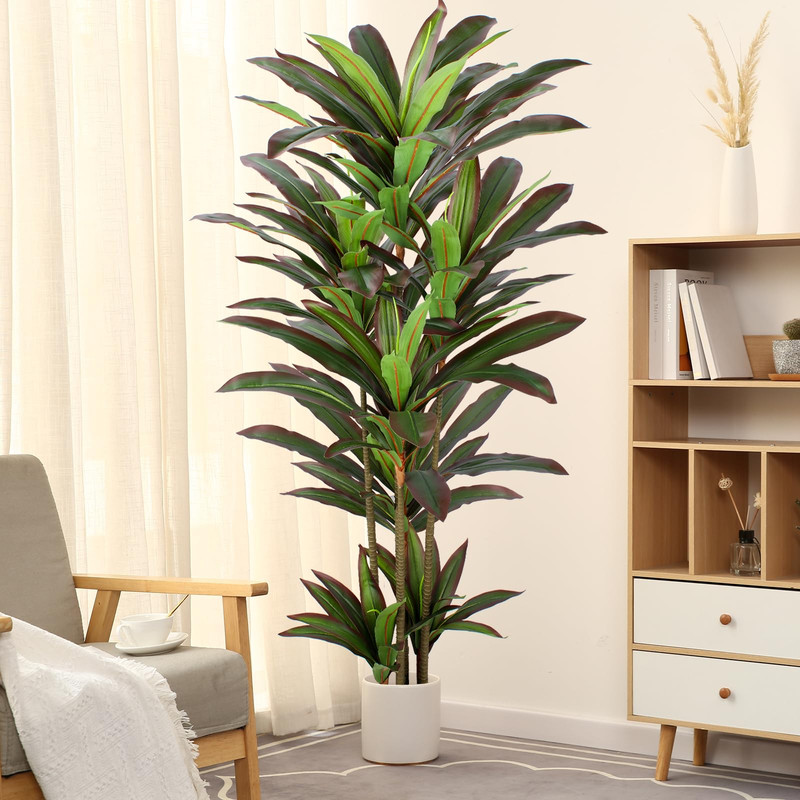 Floworld Dracaena Artificial Plant 5Ft Red Yucca Silk Tree Faux Plants Indoor