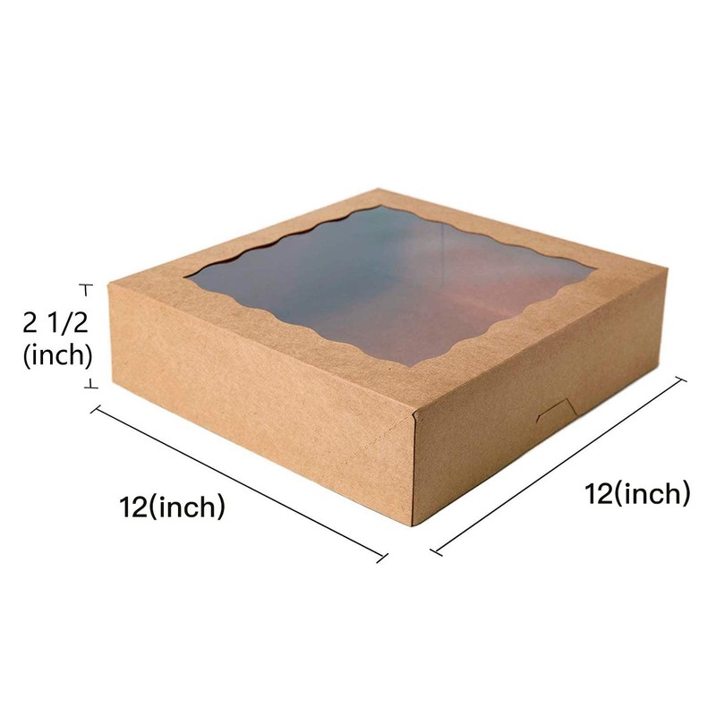 MORE 12inch Kraft Bakery Cookie Boxes, 12x12x2.5inch Large Pie Boxes with PVC... gallery