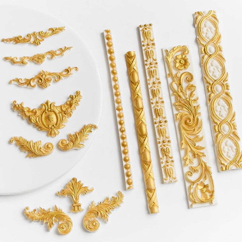3PCS Baroque Silicone Molds Scroll Border Mold Baroque Clay Mold Fondant Molds f gallery