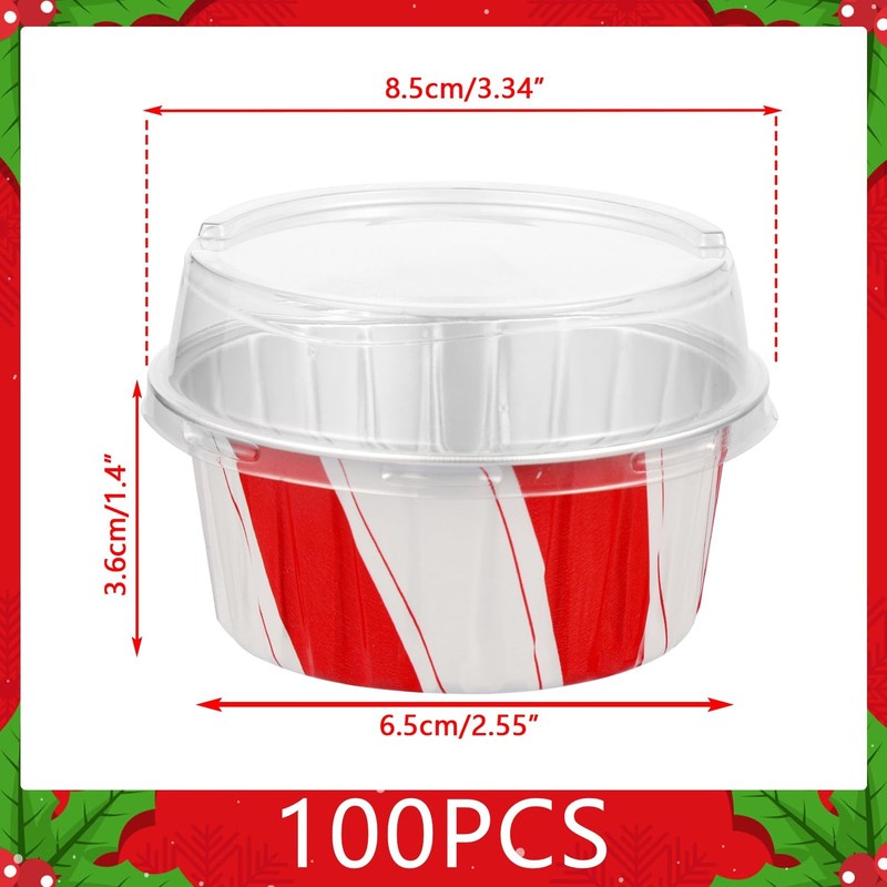 100Pcs Christmas Aluminum Cups with Lids,5oz Disposable Ramekin Baking Cups M... gallery