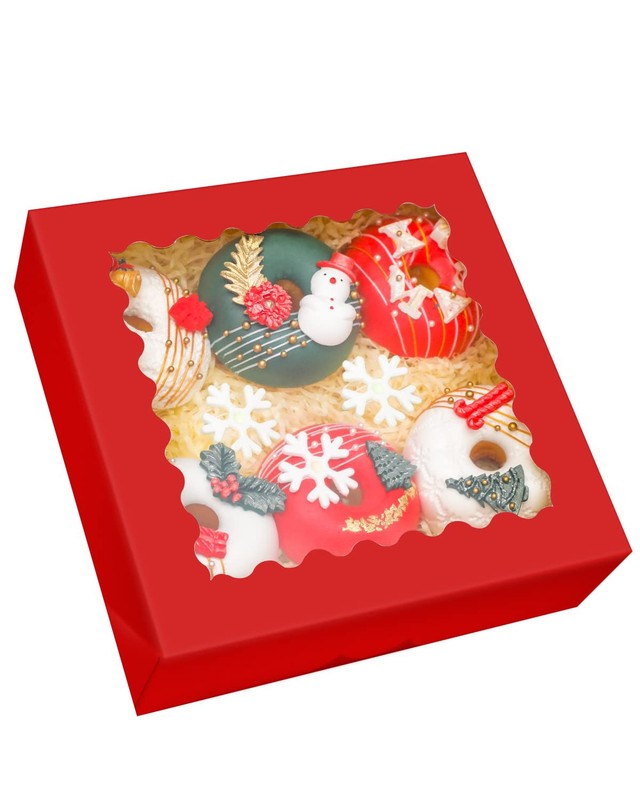 30 PCS 8x8x2.5 Inch Red Pastry Boxes With Window Autopop Donut Pie