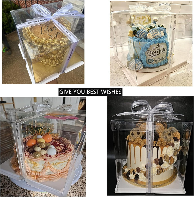 6 Pack Clear Cake Box, 2-Layer Transparent Cakes Box with Ribbon, 10" X 10" X 9" gallery