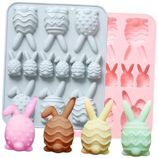 2PCS Easter Eggs Silicone Mold Easter Bunny Silicone Mold 3D Easter Egg Molds