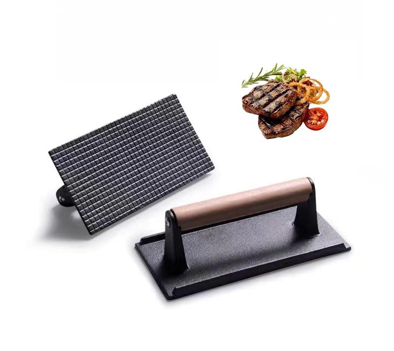 8 Inch Cast Iron Bacon Grill Press Heavy Duty Steak Burger Press Black