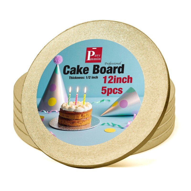 5 PCS 8 Inch Gold Round Cake Boards 1/2 Inch Thick Sturdy Drums Waterproof