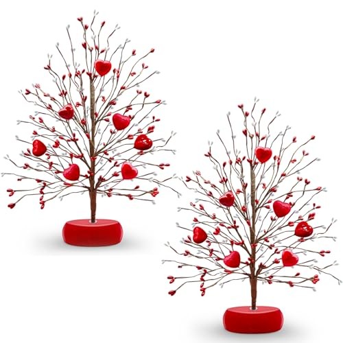 2 Pack Valentines Day Tree Valentine’s Day Decoration, Red Heart Ornaments