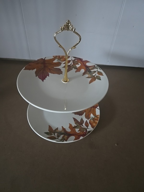 Royal Norfolk 2‑Tier Ceramic Cake Stand – Fall Leaf Pattern, Disassembles gallery