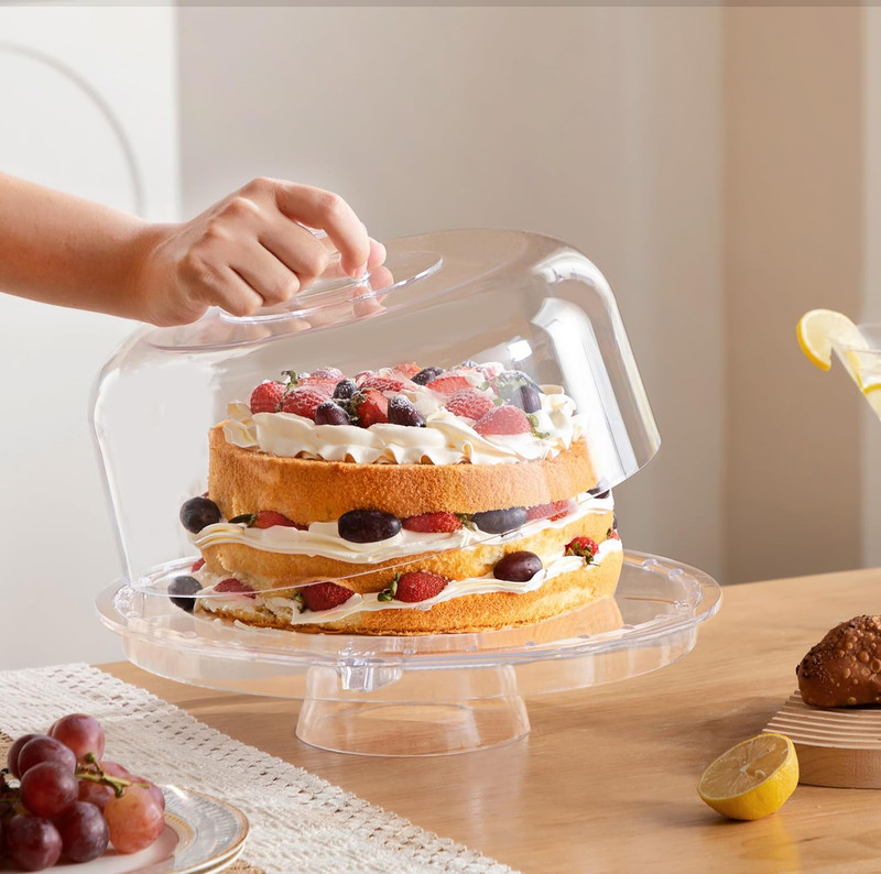 Cake Stand with Acrylic Dome Cover (12.2"), Multifunctional Serving Cookie Platt gallery