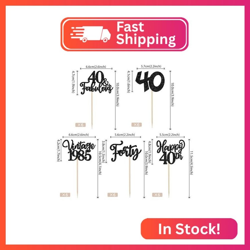Rsstarxi 30 Pack Glitter Vintage 1985 Cupcake Toppers Happy 40th Birthday Cheers gallery