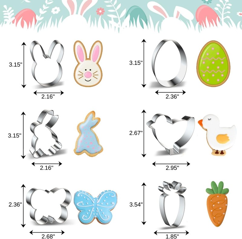 Easter Cookie Cutters Large Set of 6 - Stainless Steel Biscuit Molds gallery