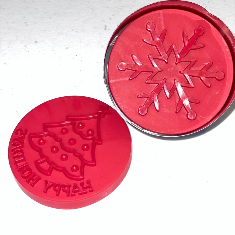 Wilton Push N Print Cookie Set Cutter + Emboss Stamps Snowflake & Christmas Tree