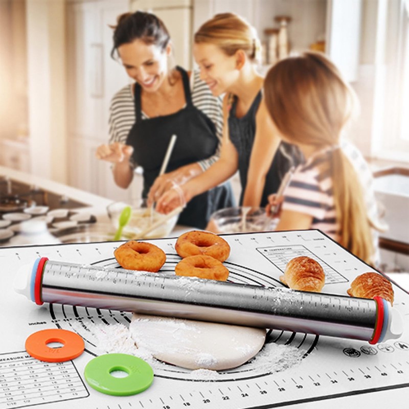 Rolling Pins, Stainless Steel Dough Roller, Rolling Pin and Silicone Baking P... gallery