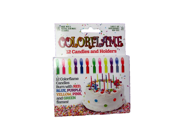 COLORFLAME 12 candles and holders, birthdays, parties PRICE EACH (FOX)