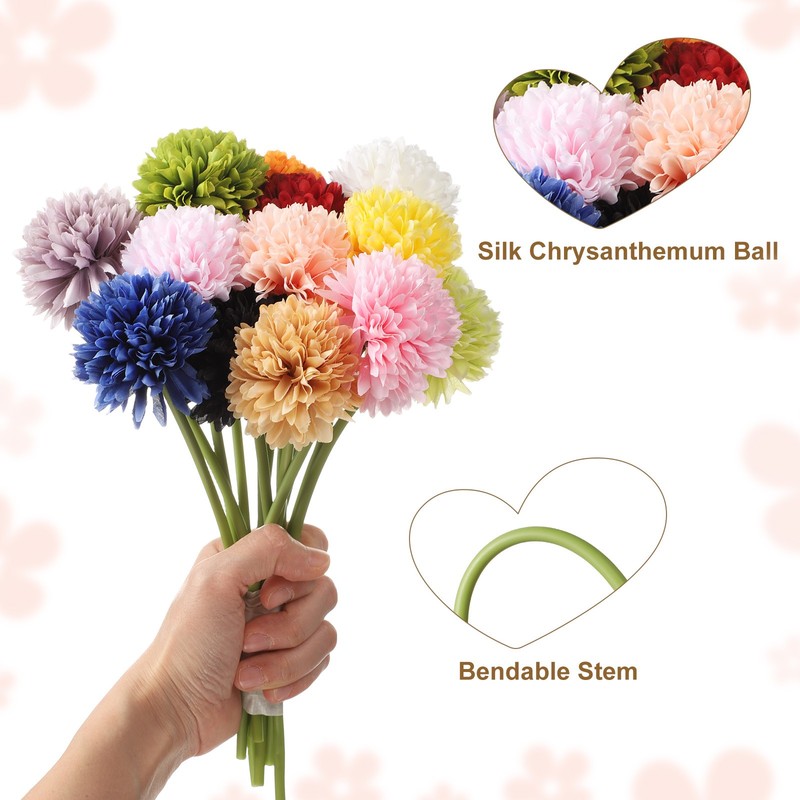 10pcs Artificial Chrysanthemum Ball Flowers Faux Mum Flower Bouquet, Light Pink gallery