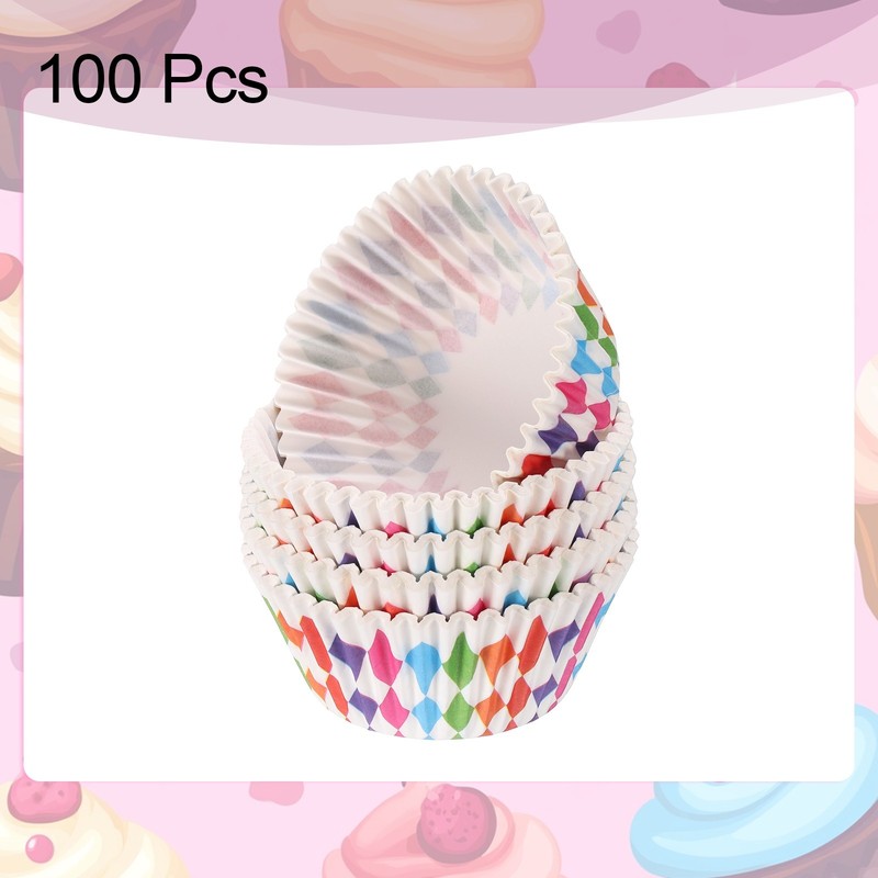 100 Count Cupcake Liners Cupcake Cups Standard Size, Colored Rhombus gallery