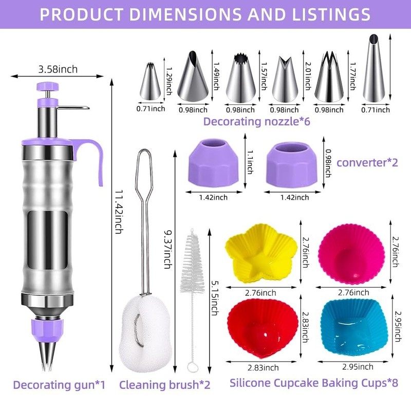 Dessert Decorating Syringe Set with 8 Silicone Cupcake Liners,Frosting Piping Ki gallery