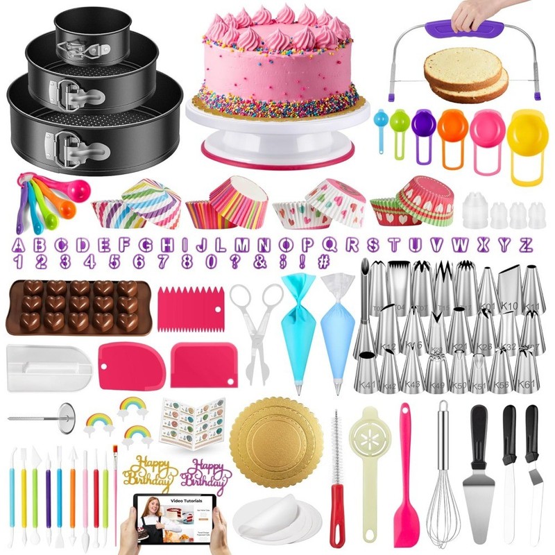 700PCS Cake Decorating Kit with Springform Pans, Turntable and Tips
