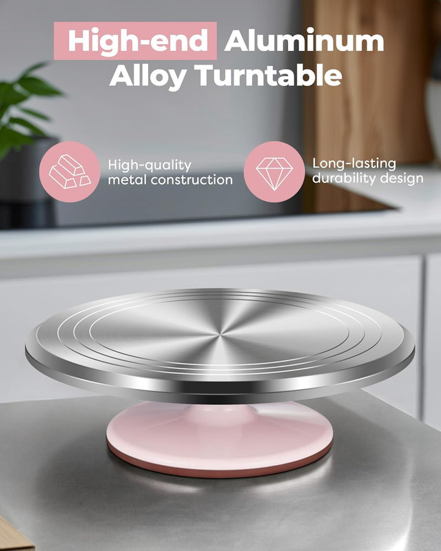 Stylish Aluminium Alloy Revolving Cake Stand - Pink & Blue Options gallery