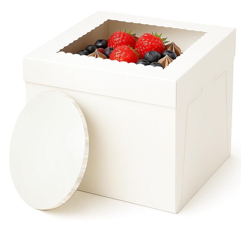 5-Set Cake Boxes 12 Inch With 0.5″ Cake Drums – 12x12x8 Tall Cake Box and 12″…