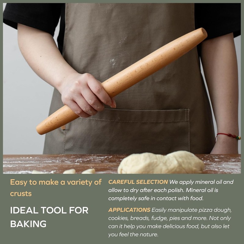 Durable 15.75-Inch Beech Wood Rolling Pin - Effortless Dough Rolling Delight gallery
