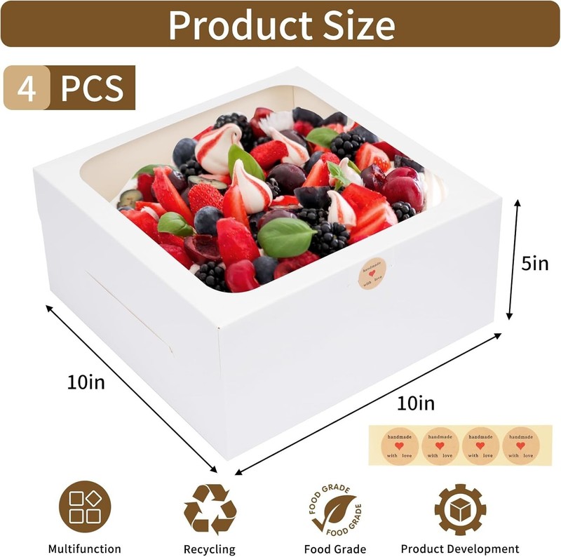 4 Pack Cake Boxes with Window Bakery Boxes for Cake Pie, 10X10X5 Inch gallery