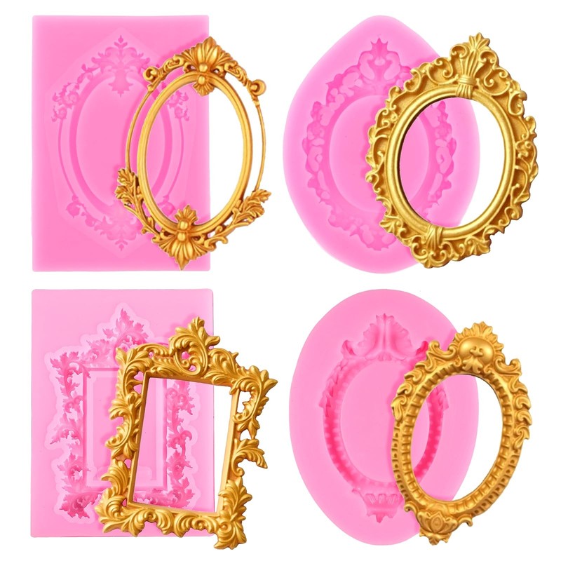 4 Pcs Photo Frame Silicone Molds, Baroque Style Air Dry Clay Molds, Mini Craf…