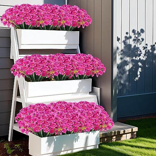 20 Bundles Outdoor Artificial Flowers UV Resistant with Faux Silk Rose Red gallery