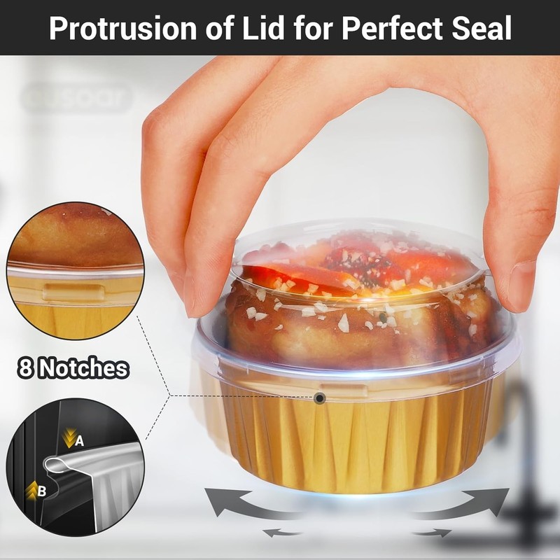 Disposable Ramekins Gold 50pcs 5oz Mini Aluminium Foil Baking Cups W/ Lids Creme gallery
