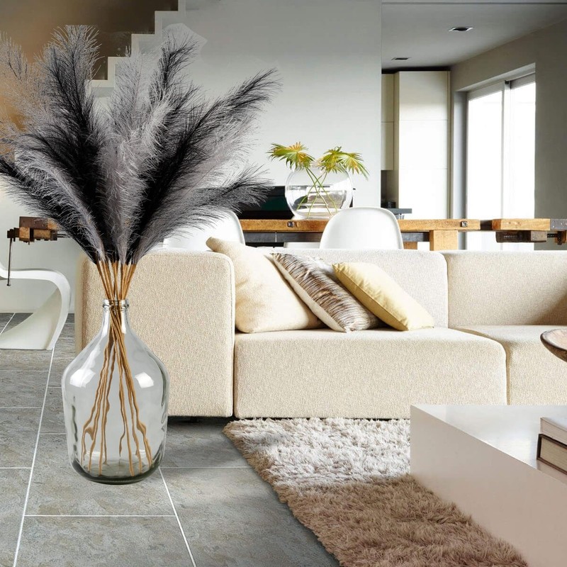 Acfruits 12 Pcs Black And Gray Faux Pampas Grass Decor 38/3.1Ft Tall Fake gallery