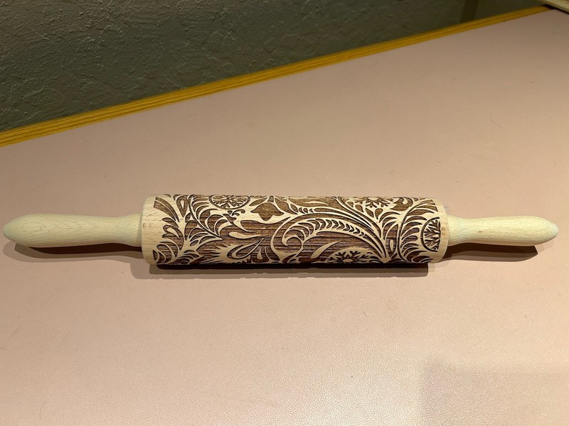 Rolling Pin Embossed Wooden Laser Engraved Christmas Snowflake Filigree Pattern