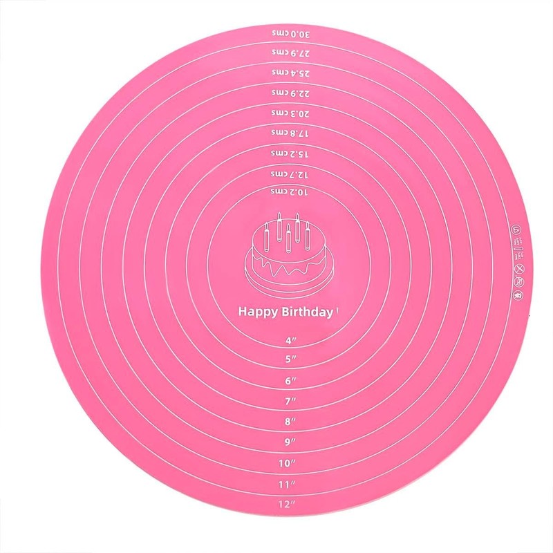 Silicone Cake Mat, 12 Inch Round Silicone Mat, Cake Mat with Measurements,